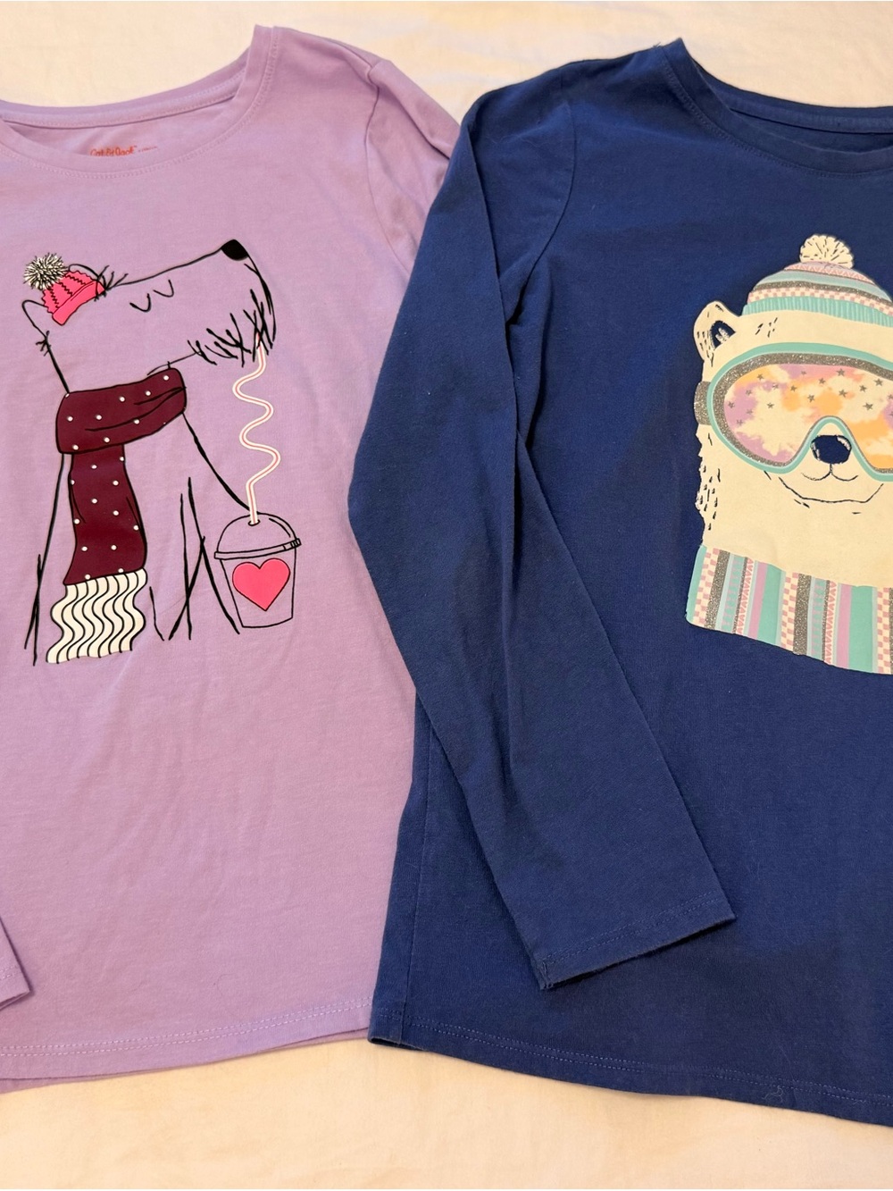 Cat and Jack Long Sleeve TShirts - Lavender and Navy Cute Animal Prints